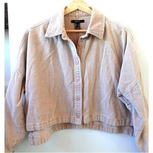 Forever 21 Jacket Womens Medium Beige Corduroy Button Up Oversized Shacket Shirt